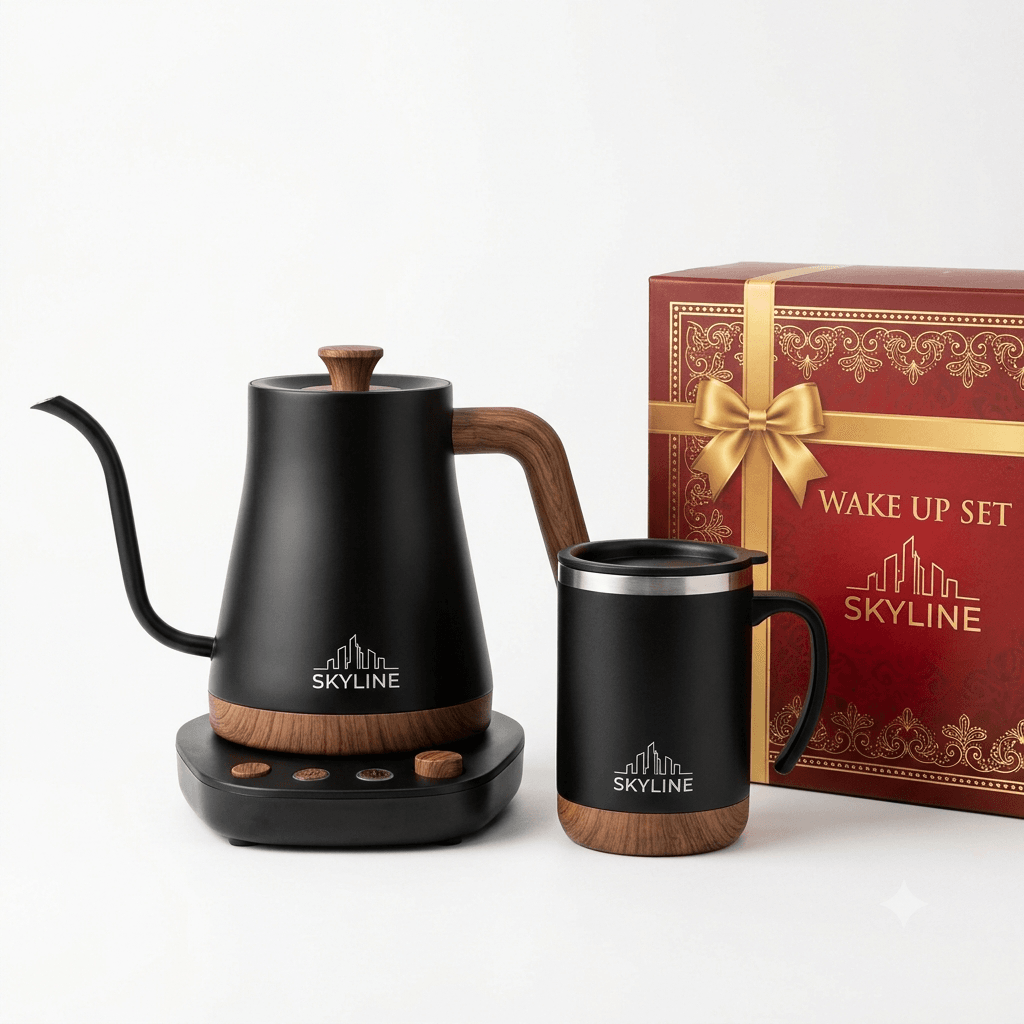 Skyline Wake Up Set - Electric Kettle & Magnetic Coffee Mixer Combo